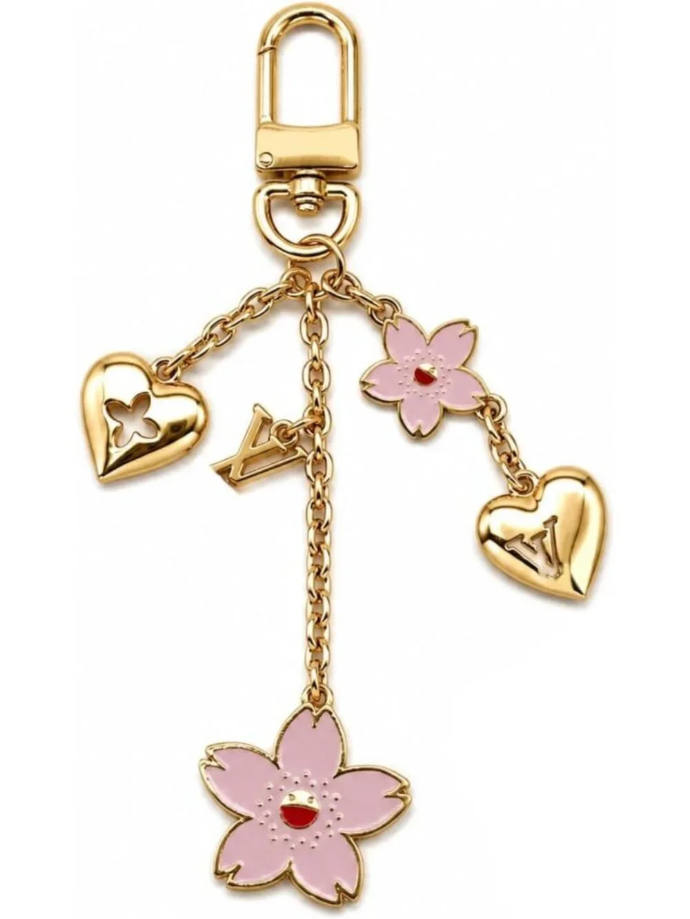 Cute Cherry Blossom Keychain Charm | Flower & Heart Bag Accessory with Swivel